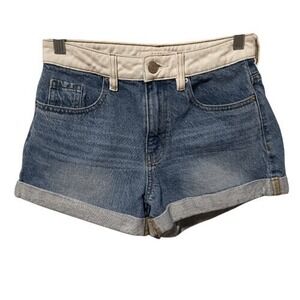 PacSun‎ Mom Shorts Light Wash Contrast Waistband Mid Rise Size 24